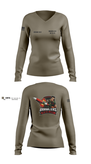 Womens Long Sleeve Vneck Shirt, Brawlers, Army, Teamtime, Team time, sublimation, custom sports apparel, team uniforms, spirit wear, spiritwear, sports uniforms, custom shirts, team store, custom team store, fundraiser sports, apparel fundraiser