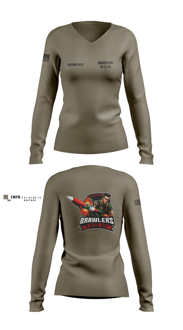 Womens Long Sleeve Vneck Shirt, Brawlers, Army, Teamtime, Team time, sublimation, custom sports apparel, team uniforms, spirit wear, spiritwear, sports uniforms, custom shirts, team store, custom team store, fundraiser sports, apparel fundraiser