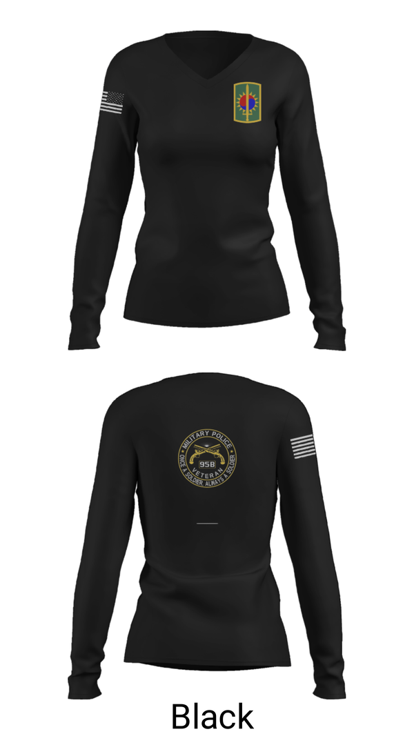 Women's Long Sleeve Vneck Shirt, 142ND MILITARY POLICE, Army, Teamtime, Team time, sublimation, custom sports apparel, team uniforms, spirit wear, spiritwear, sports uniforms, custom shirts, team store, custom team store, fundraiser sports, apparel fundraiser