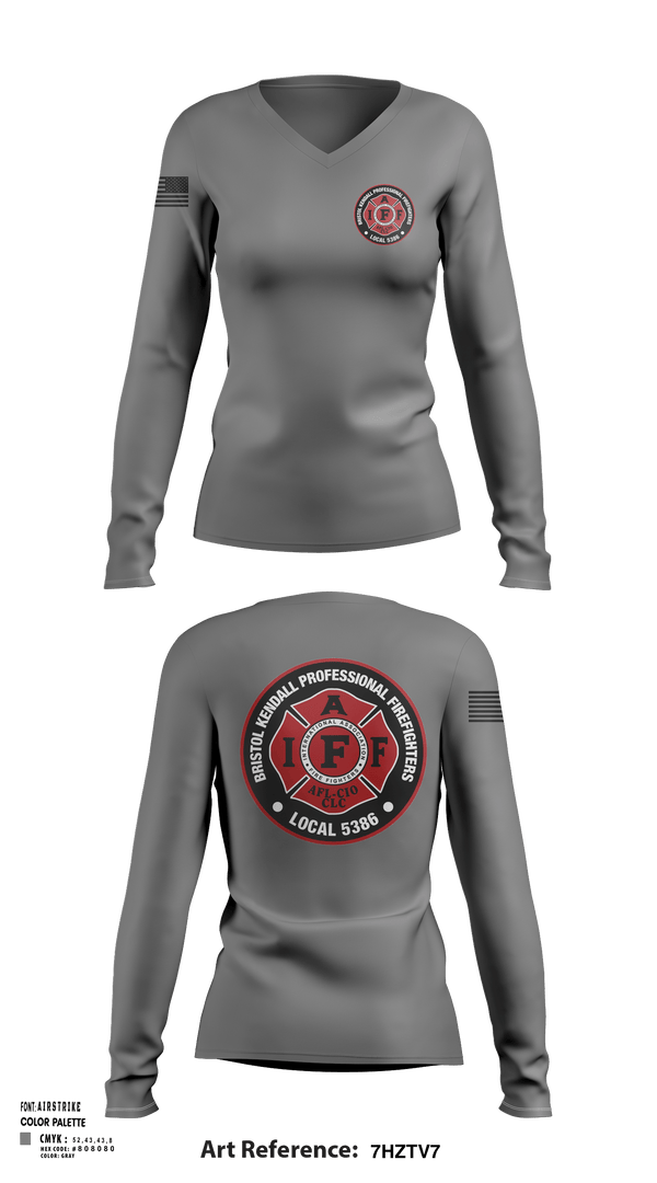 Women's Long Sleeve Vneck Shirt, Local 5386, Fire Department, Teamtime, Team time, sublimation, custom sports apparel, team uniforms, spirit wear, spiritwear, sports uniforms, custom shirts, team store, custom team store, fundraiser sports, apparel fundraiser
