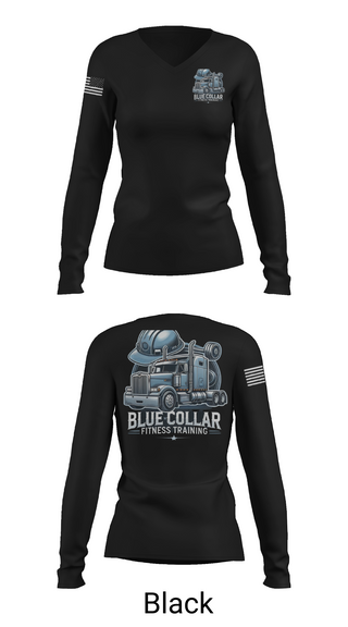 Womens Long Sleeve Vneck Shirt, Blue Collar Fitness Training, , Teamtime, Team time, sublimation, custom sports apparel, team uniforms, spirit wear, spiritwear, sports uniforms, custom shirts, team store, custom team store, fundraiser sports, apparel fundraiser