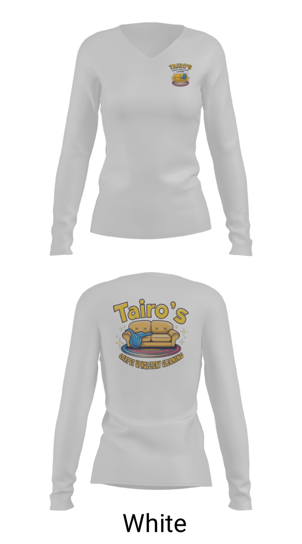 Womens Long Sleeve Vneck Shirt, Tairo’s Carpet & Upholstery Cleaning, , Teamtime, Team time, sublimation, custom sports apparel, team uniforms, spirit wear, spiritwear, sports uniforms, custom shirts, team store, custom team store, fundraiser sports, apparel fundraiser