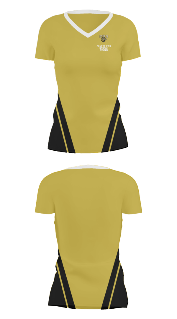 Women's Short Sleeve Vneck Shirt, Conroe High School Tennis, Tennis, Teamtime, Team time, sublimation, custom sports apparel, team uniforms, spirit wear, spiritwear, sports uniforms, custom shirts, team store, custom team store, fundraiser sports, apparel fundraiser