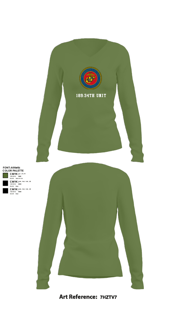 Women's Long Sleeve Vneck Shirt, 189/34th unit, Marines, Teamtime, Team time, sublimation, custom sports apparel, team uniforms, spirit wear, spiritwear, sports uniforms, custom shirts, team store, custom team store, fundraiser sports, apparel fundraiser