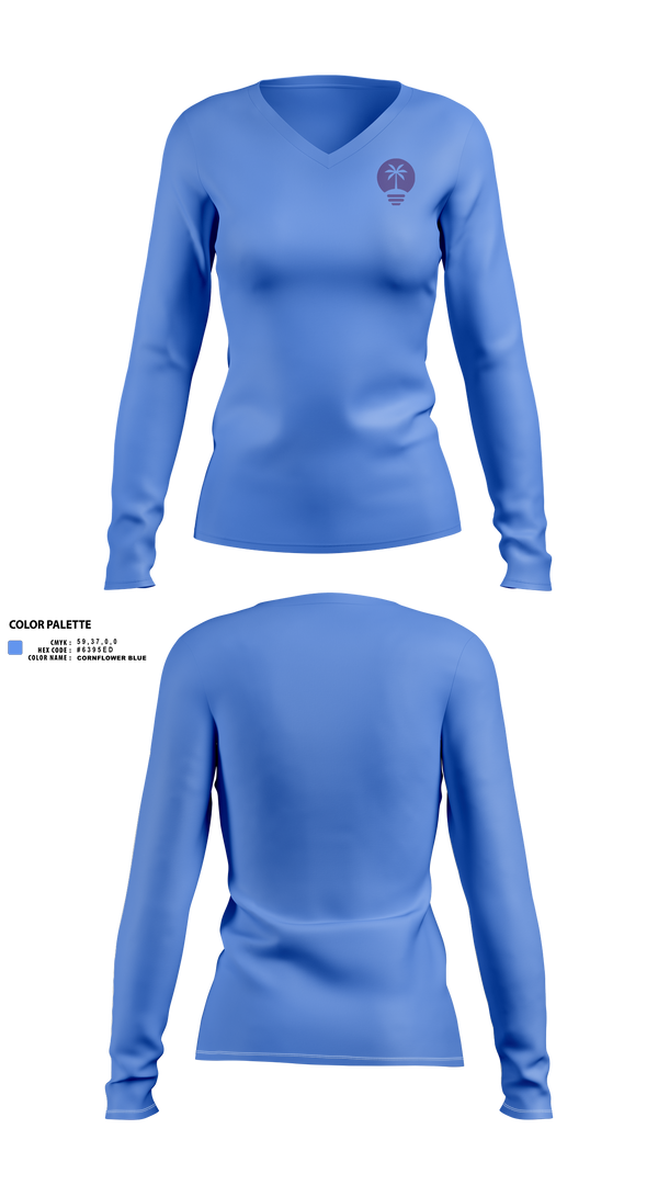 Womens Long Sleeve Vneck Shirt, Lucky Palm Lighting, , Teamtime, Team time, sublimation, custom sports apparel, team uniforms, spirit wear, spiritwear, sports uniforms, custom shirts, team store, custom team store, fundraiser sports, apparel fundraiser