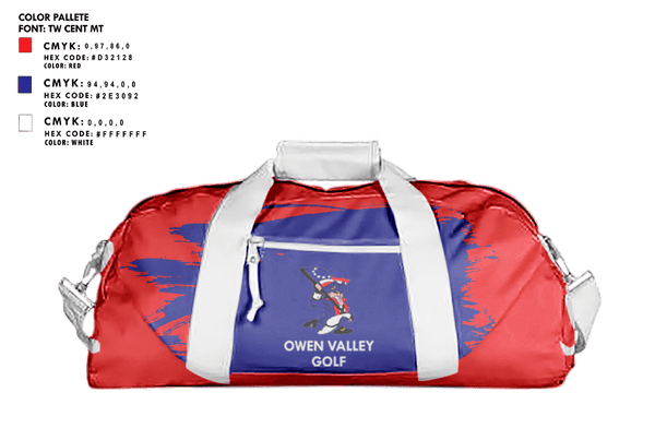 Duffle Bag, Owen Valley High School Golf, Golf, Teamtime, Team time, sublimation, custom sports apparel, team uniforms, spirit wear, spiritwear, sports uniforms, custom shirts, team store, custom team store, fundraiser sports, apparel fundraiser