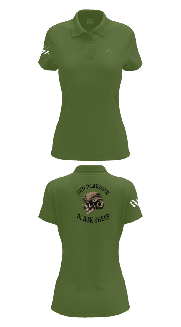 Women's Short Sleeve Performance Polo, 3rd PLT Black Sheep, Army, Teamtime, Team time, sublimation, custom sports apparel, team uniforms, spirit wear, spiritwear, sports uniforms, custom shirts, team store, custom team store, fundraiser sports, apparel fundraiser