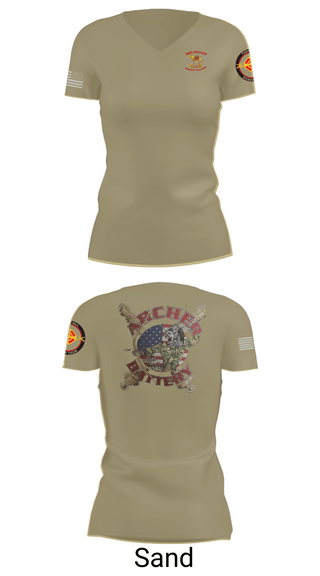 Womens Short Sleeve Vneck Shirt, Archer Battery 2-2 FA, Army, Teamtime, Team time, sublimation, custom sports apparel, team uniforms, spirit wear, spiritwear, sports uniforms, custom shirts, team store, custom team store, fundraiser sports, apparel fundraiser