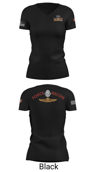 Women's Short Sleeve Vneck Shirt, B Co. 3rd Recon BnForce Reconnaissance, Marines, Teamtime, Team time, sublimation, custom sports apparel, team uniforms, spirit wear, spiritwear, sports uniforms, custom shirts, team store, custom team store, fundraiser sports, apparel fundraiser