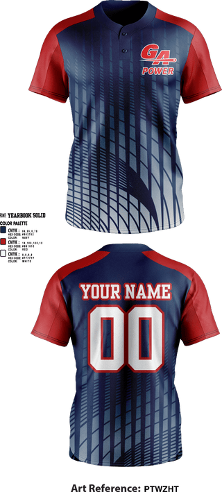 Two Button Softball Jersey, GA Power Rhoades 12u and 16u, Softball, Teamtime, Team time, sublimation, custom sports apparel, team uniforms, spirit wear, spiritwear, sports uniforms, custom shirts, team store, custom team store, fundraiser sports, apparel fundraiser