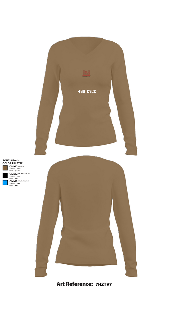 Women's Long Sleeve Vneck Shirt, 465 EVCC, Army, Teamtime, Team time, sublimation, custom sports apparel, team uniforms, spirit wear, spiritwear, sports uniforms, custom shirts, team store, custom team store, fundraiser sports, apparel fundraiser