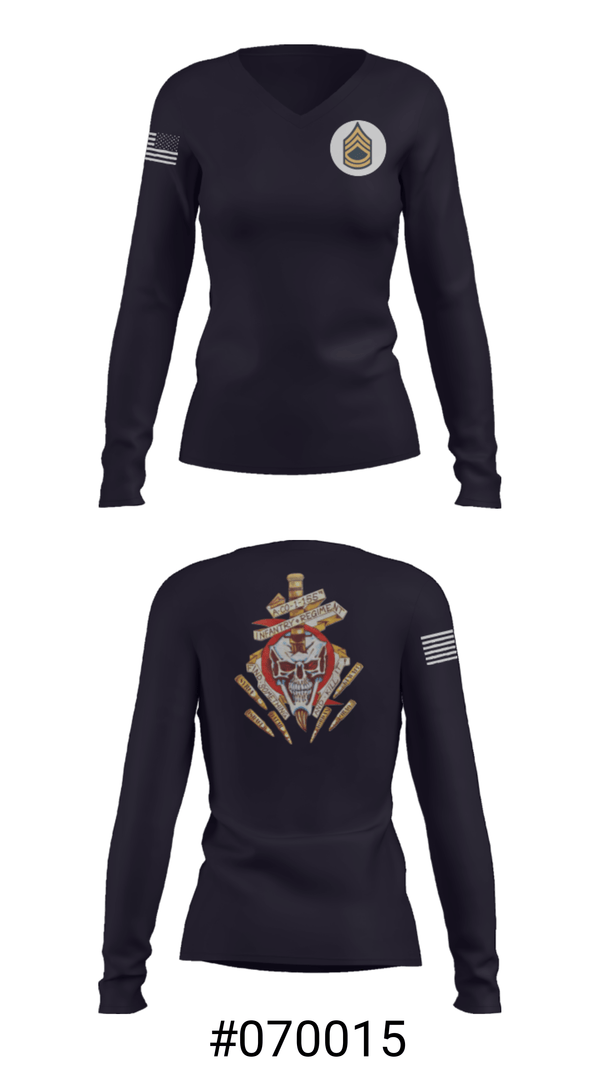 Women's Long Sleeve Vneck Shirt, A Co 1/155 INF, Army, Teamtime, Team time, sublimation, custom sports apparel, team uniforms, spirit wear, spiritwear, sports uniforms, custom shirts, team store, custom team store, fundraiser sports, apparel fundraiser