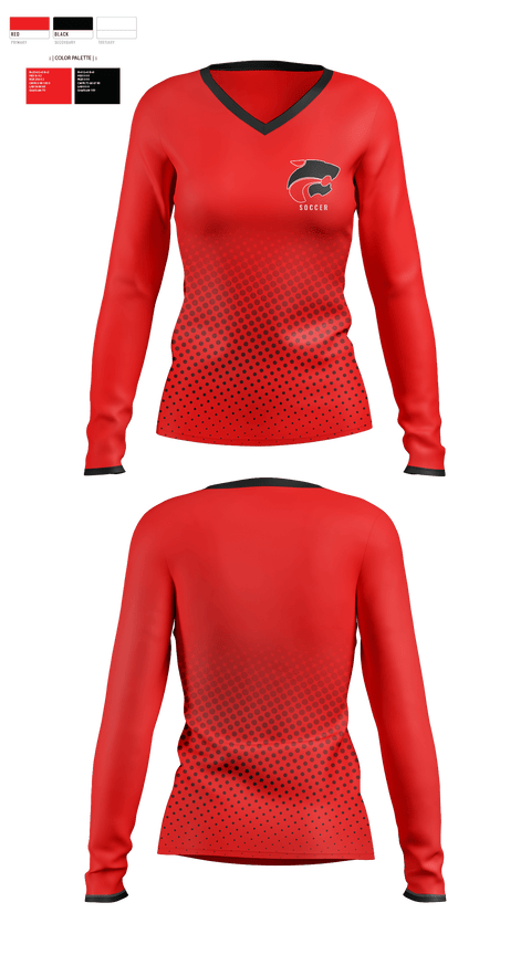 Womens Long Sleeve Vneck Shirt, Jackson Memorial High School Soccer, Women's Soccer, Teamtime, Team time, sublimation, custom sports apparel, team uniforms, spirit wear, spiritwear, sports uniforms, custom shirts, team store, custom team store, fundraiser sports, apparel fundraiser