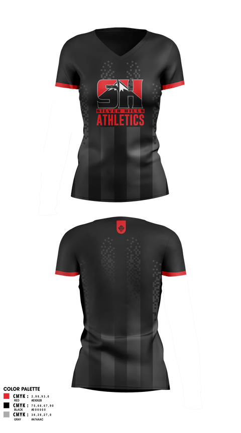 Womens Short Sleeve Vneck Shirt, Silver Hills MS, , Teamtime, Team time, sublimation, custom sports apparel, team uniforms, spirit wear, spiritwear, sports uniforms, custom shirts, team store, custom team store, fundraiser sports, apparel fundraiser