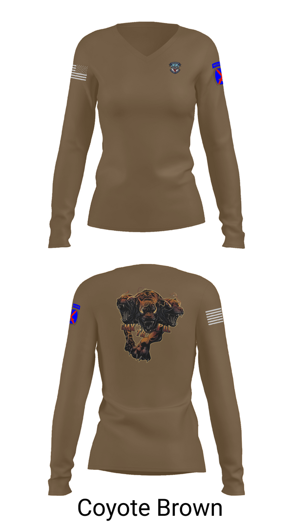 Womens Long Sleeve Vneck Shirt, B Co 277 ASB ASES Section, Army, Teamtime, Team time, sublimation, custom sports apparel, team uniforms, spirit wear, spiritwear, sports uniforms, custom shirts, team store, custom team store, fundraiser sports, apparel fundraiser