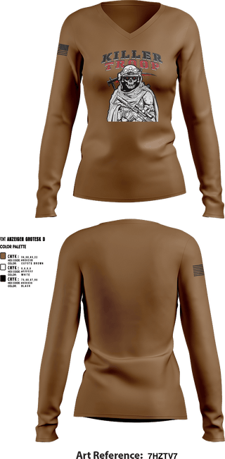 Womens Long Sleeve Vneck Shirt, 3/2CR Killer Troop, Army, Teamtime, Team time, sublimation, custom sports apparel, team uniforms, spirit wear, spiritwear, sports uniforms, custom shirts, team store, custom team store, fundraiser sports, apparel fundraiser