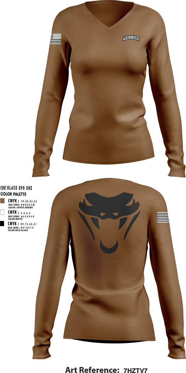 Womens Long Sleeve Vneck Shirt, RookVIPERS, Army, Teamtime, Team time, sublimation, custom sports apparel, team uniforms, spirit wear, spiritwear, sports uniforms, custom shirts, team store, custom team store, fundraiser sports, apparel fundraiser