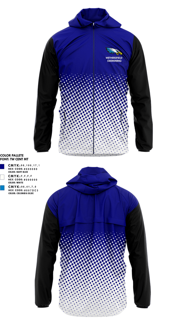 Windbreaker, Wethersfield High School Swimming, Swimming, Teamtime, Team time, sublimation, custom sports apparel, team uniforms, spirit wear, spiritwear, sports uniforms, custom shirts, team store, custom team store, fundraiser sports, apparel fundraiser