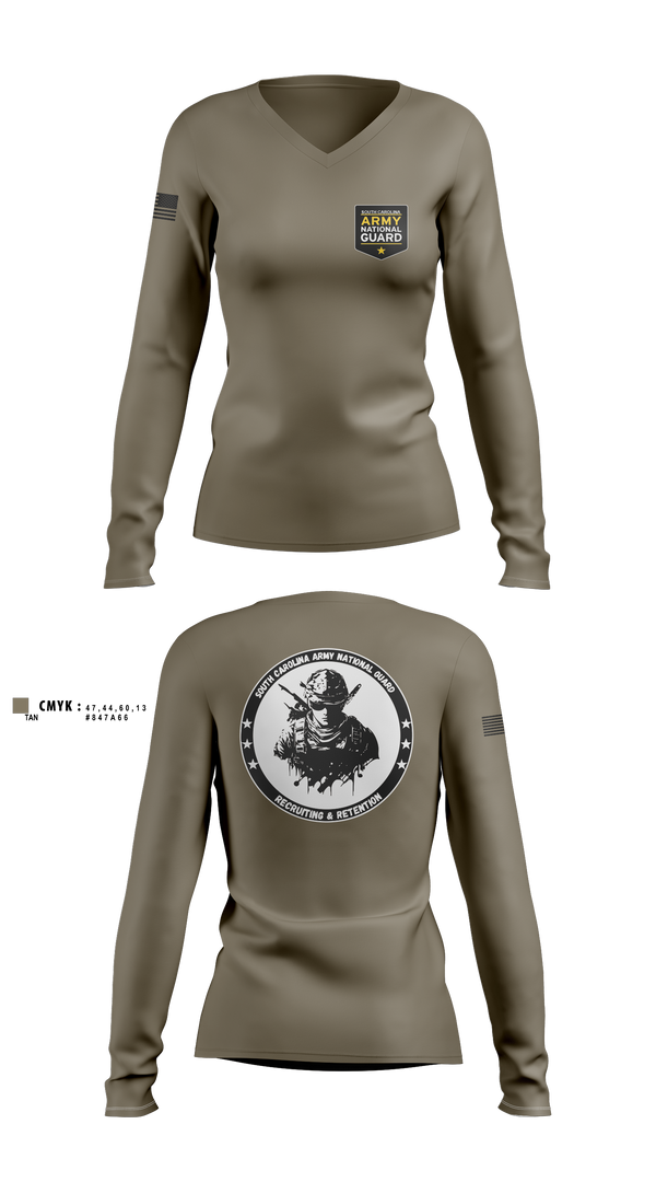 Womens Long Sleeve Vneck Shirt, Recruiting & Retention, National Guard, Teamtime, Team time, sublimation, custom sports apparel, team uniforms, spirit wear, spiritwear, sports uniforms, custom shirts, team store, custom team store, fundraiser sports, apparel fundraiser