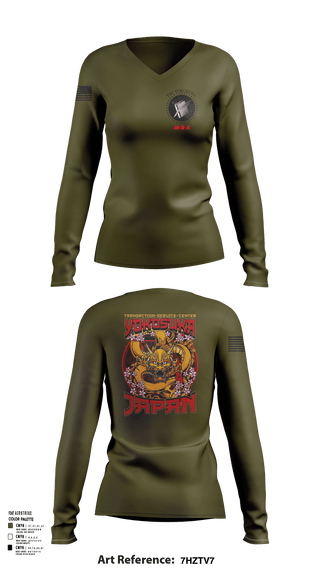Womens Long Sleeve Vneck Shirt 1, Transactional Service Center Yokosuka, Navy, Teamtime, Team time, sublimation, custom sports apparel, team uniforms, spirit wear, spiritwear, sports uniforms, custom shirts, team store, custom team store, fundraiser sports, apparel fundraiser