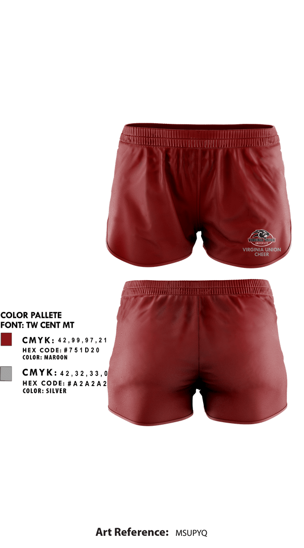 Womens Shorts, Virginia Union University Cheer, Cheer, Teamtime, Team time, sublimation, custom sports apparel, team uniforms, spirit wear, spiritwear, sports uniforms, custom shirts, team store, custom team store, fundraiser sports, apparel fundraiser