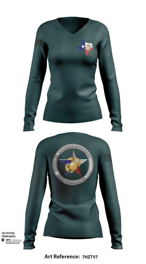 Womens Long Sleeve Vneck Shirt, Goodfellow AFB MCD, Marines, Teamtime, Team time, sublimation, custom sports apparel, team uniforms, spirit wear, spiritwear, sports uniforms, custom shirts, team store, custom team store, fundraiser sports, apparel fundraiser