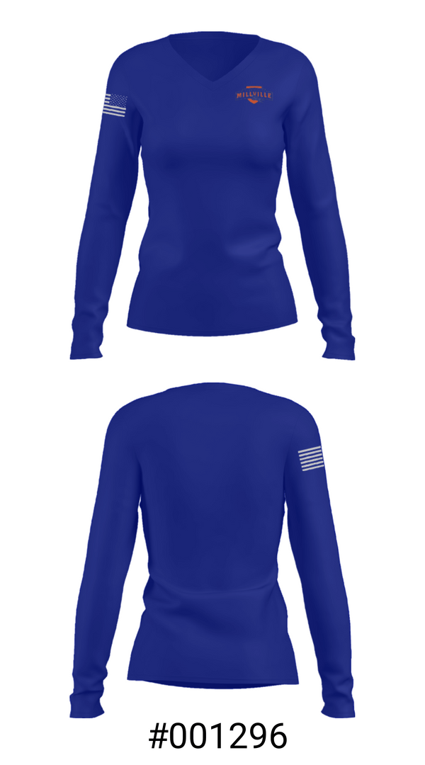 Women's Long Sleeve Vneck Shirt, Millville Senior High School, Spirit Store, Teamtime, Team time, sublimation, custom sports apparel, team uniforms, spirit wear, spiritwear, sports uniforms, custom shirts, team store, custom team store, fundraiser sports, apparel fundraiser