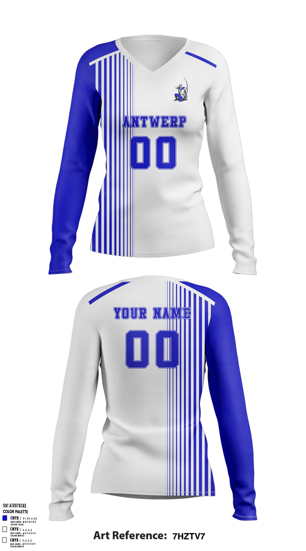 Women's Long Sleeve Vneck Shirt, Antwerp Senior High School Volleyball, Women's Volleyball, Teamtime, Team time, sublimation, custom sports apparel, team uniforms, spirit wear, spiritwear, sports uniforms, custom shirts, team store, custom team store, fundraiser sports, apparel fundraiser