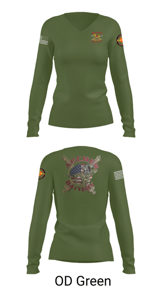 Womens Long Sleeve Vneck Shirt, Archer Battery 2-2 FA, Army, Teamtime, Team time, sublimation, custom sports apparel, team uniforms, spirit wear, spiritwear, sports uniforms, custom shirts, team store, custom team store, fundraiser sports, apparel fundraiser