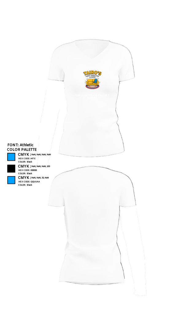 Womens Short Sleeve Vneck Shirt, Tairo’s Carpet & Upholstery Cleaning, , Teamtime, Team time, sublimation, custom sports apparel, team uniforms, spirit wear, spiritwear, sports uniforms, custom shirts, team store, custom team store, fundraiser sports, apparel fundraiser