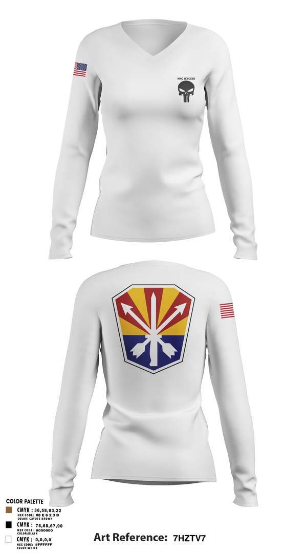 Women's Long Sleeve Vneck Shirt, HHC 153 CSSB, National Guard, Teamtime, Team time, sublimation, custom sports apparel, team uniforms, spirit wear, spiritwear, sports uniforms, custom shirts, team store, custom team store, fundraiser sports, apparel fundraiser