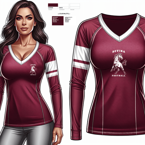 Womens Long Sleeve Vneck Shirt, Bovina High School Football, Football, Teamtime, Team time, sublimation, custom sports apparel, team uniforms, spirit wear, spiritwear, sports uniforms, custom shirts, team store, custom team store, fundraiser sports, apparel fundraiser