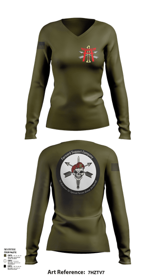 Womens Long Sleeve Vneck Shirt, FSC 1-1SFG, Army, Teamtime, Team time, sublimation, custom sports apparel, team uniforms, spirit wear, spiritwear, sports uniforms, custom shirts, team store, custom team store, fundraiser sports, apparel fundraiser