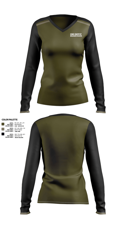 Womens Long Sleeve Vneck Shirt 1, Oki Boyz Rigger Dogs, Ice Hockey, Teamtime, Team time, sublimation, custom sports apparel, team uniforms, spirit wear, spiritwear, sports uniforms, custom shirts, team store, custom team store, fundraiser sports, apparel fundraiser