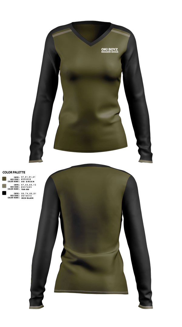 Womens Long Sleeve Vneck Shirt 1, Oki Boyz Rigger Dogs, Ice Hockey, Teamtime, Team time, sublimation, custom sports apparel, team uniforms, spirit wear, spiritwear, sports uniforms, custom shirts, team store, custom team store, fundraiser sports, apparel fundraiser