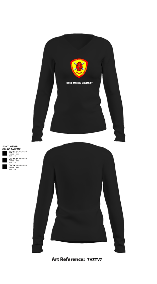 Women's Long Sleeve Vneck Shirt, 10th Marine Regiment, Marines, Teamtime, Team time, sublimation, custom sports apparel, team uniforms, spirit wear, spiritwear, sports uniforms, custom shirts, team store, custom team store, fundraiser sports, apparel fundraiser
