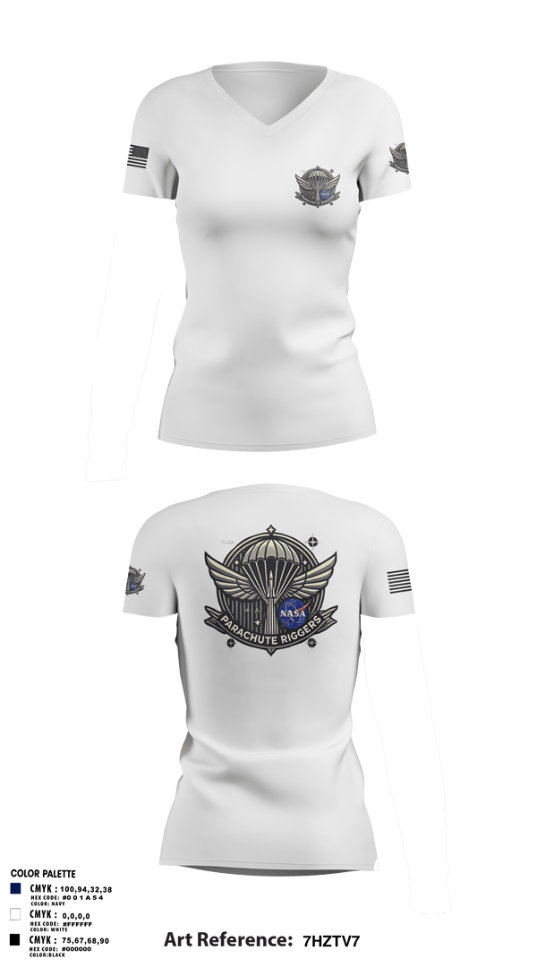 Womens Short Sleeve Vneck Shirt, NASA PARACHUTE RIGGERS, , Teamtime, Team time, sublimation, custom sports apparel, team uniforms, spirit wear, spiritwear, sports uniforms, custom shirts, team store, custom team store, fundraiser sports, apparel fundraiser