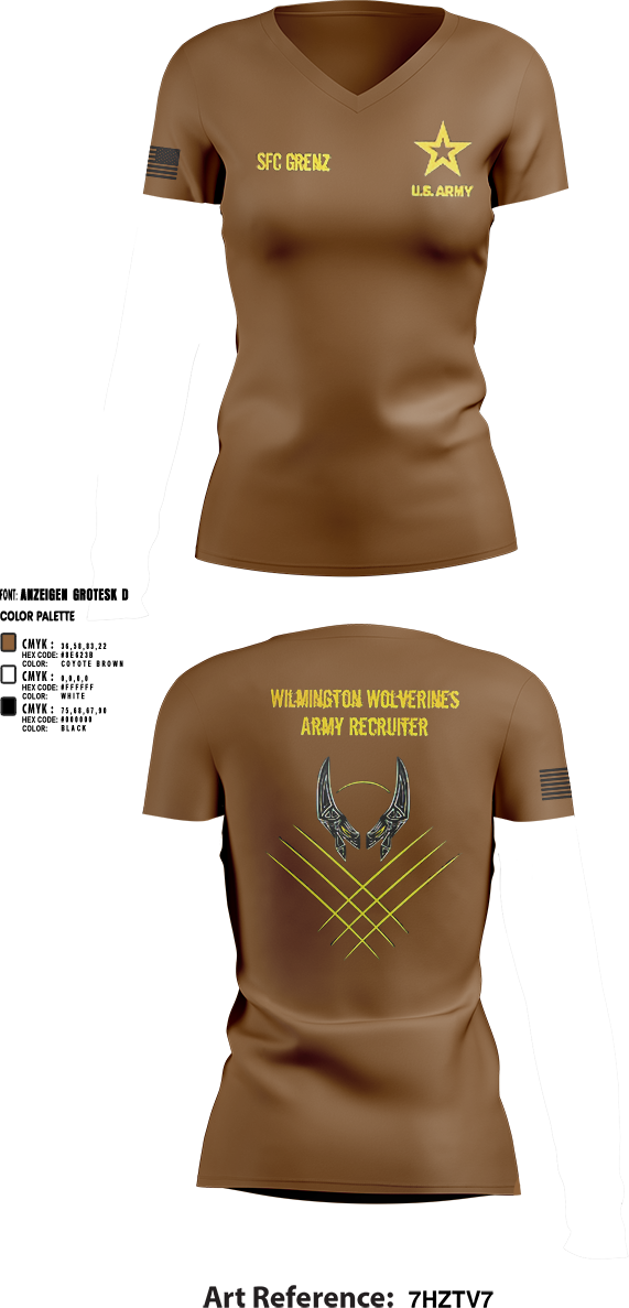 Womens Short Sleeve Vneck Shirt, Wilmington Army Recruiting Station, Army, Teamtime, Team time, sublimation, custom sports apparel, team uniforms, spirit wear, spiritwear, sports uniforms, custom shirts, team store, custom team store, fundraiser sports, apparel fundraiser