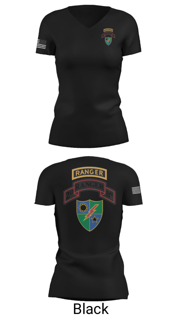 Women's Short Sleeve Vneck Shirt, 2nd Battalion 75th Ranger Regiment, , Teamtime, Team time, sublimation, custom sports apparel, team uniforms, spirit wear, spiritwear, sports uniforms, custom shirts, team store, custom team store, fundraiser sports, apparel fundraiser