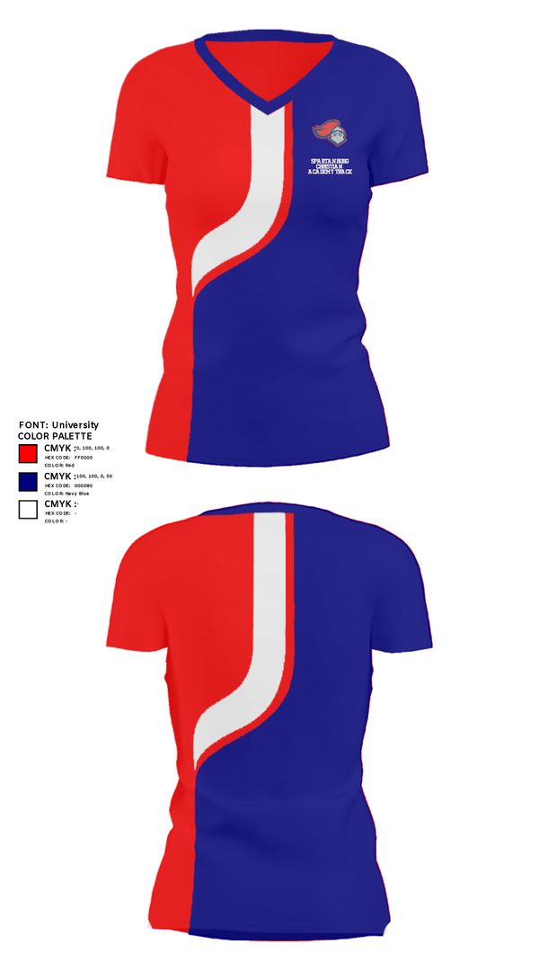 Women's Short Sleeve Vneck Shirt, Spartanburg Christian Academy Track, Track & Field, Teamtime, Team time, sublimation, custom sports apparel, team uniforms, spirit wear, spiritwear, sports uniforms, custom shirts, team store, custom team store, fundraiser sports, apparel fundraiser