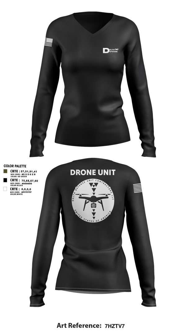 Womens Long Sleeve Vneck Shirt, Delta Defense Unit, Police, Teamtime, Team time, sublimation, custom sports apparel, team uniforms, spirit wear, spiritwear, sports uniforms, custom shirts, team store, custom team store, fundraiser sports, apparel fundraiser