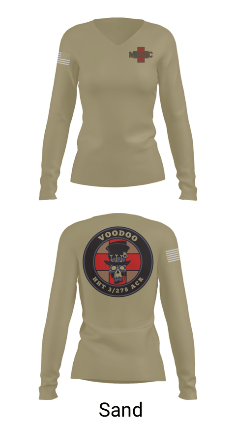 Women's Long Sleeve Vneck Shirt, Voodoo Medics, National Guard, Teamtime, Team time, sublimation, custom sports apparel, team uniforms, spirit wear, spiritwear, sports uniforms, custom shirts, team store, custom team store, fundraiser sports, apparel fundraiser