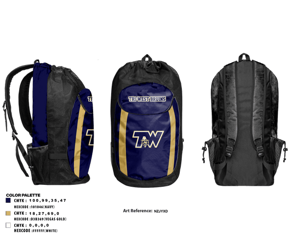 Gear Bag, TRI-WEST BRUINS, Football, Teamtime, Team time, sublimation, custom sports apparel, team uniforms, spirit wear, spiritwear, sports uniforms, custom shirts, team store, custom team store, fundraiser sports, apparel fundraiser