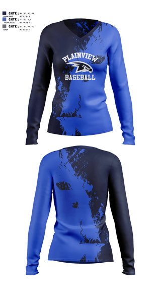 Womens Long Sleeve Vneck Shirt, Plainview Little League, Baseball, Teamtime, Team time, sublimation, custom sports apparel, team uniforms, spirit wear, spiritwear, sports uniforms, custom shirts, team store, custom team store, fundraiser sports, apparel fundraiser