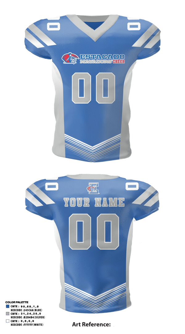 Football Jersey, Estacado High School Cheer, Cheer, Teamtime, Team time, sublimation, custom sports apparel, team uniforms, spirit wear, spiritwear, sports uniforms, custom shirts, team store, custom team store, fundraiser sports, apparel fundraiser