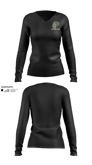 Womens Long Sleeve Vneck Shirt 1, Paradise High School Bobcats, Swimming, Teamtime, Team time, sublimation, custom sports apparel, team uniforms, spirit wear, spiritwear, sports uniforms, custom shirts, team store, custom team store, fundraiser sports, apparel fundraiser