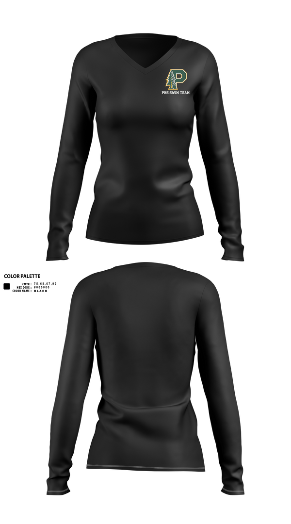 Womens Long Sleeve Vneck Shirt 1, Paradise High School Bobcats, Swimming, Teamtime, Team time, sublimation, custom sports apparel, team uniforms, spirit wear, spiritwear, sports uniforms, custom shirts, team store, custom team store, fundraiser sports, apparel fundraiser