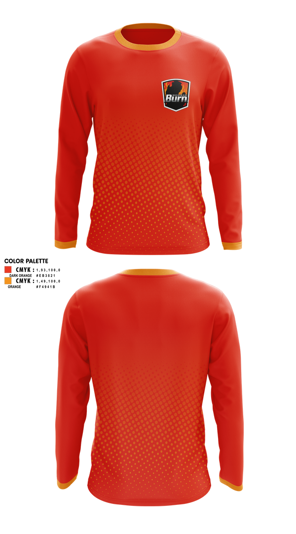 Long Sleeve Performance Shirt, Michigan Burn, Men's Soccer, Teamtime, Team time, sublimation, custom sports apparel, team uniforms, spirit wear, spiritwear, sports uniforms, custom shirts, team store, custom team store, fundraiser sports, apparel fundraiser