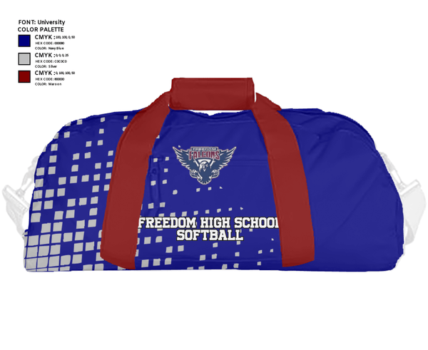 Duffle Bag, Freedom High School Softball, Softball, Teamtime, Team time, sublimation, custom sports apparel, team uniforms, spirit wear, spiritwear, sports uniforms, custom shirts, team store, custom team store, fundraiser sports, apparel fundraiser