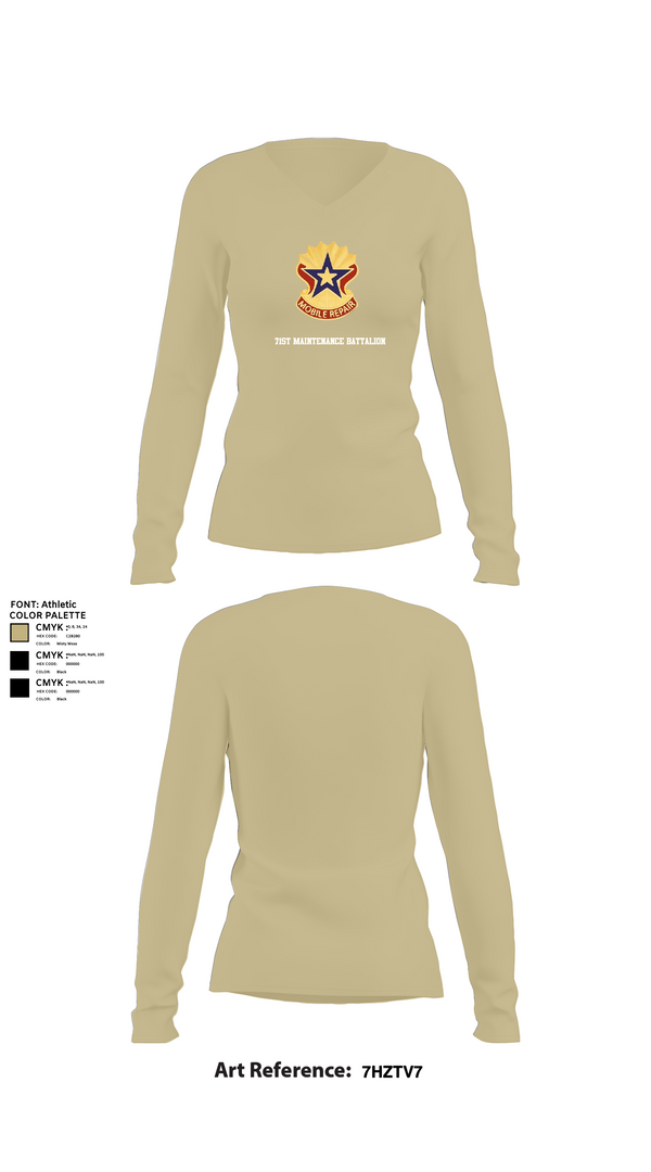 Womens Long Sleeve Vneck Shirt, 71st Maintenance Battalion, Army, Teamtime, Team time, sublimation, custom sports apparel, team uniforms, spirit wear, spiritwear, sports uniforms, custom shirts, team store, custom team store, fundraiser sports, apparel fundraiser